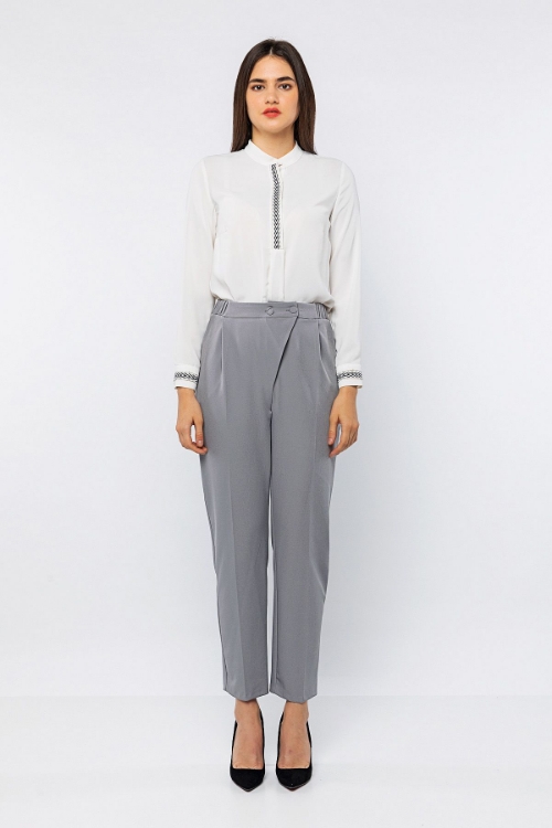 Picture of Woman Grey Couple Buttoned Work Trousers