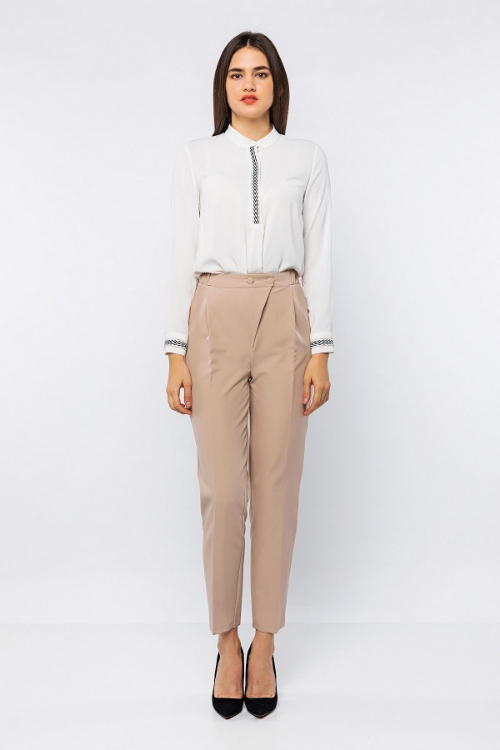 Picture of Woman Beige Couple Buttoned Work Trousers