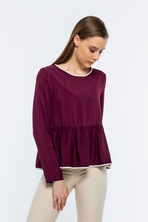 Picture of Woman Bordeux Maroon piping Loose Work Blouse