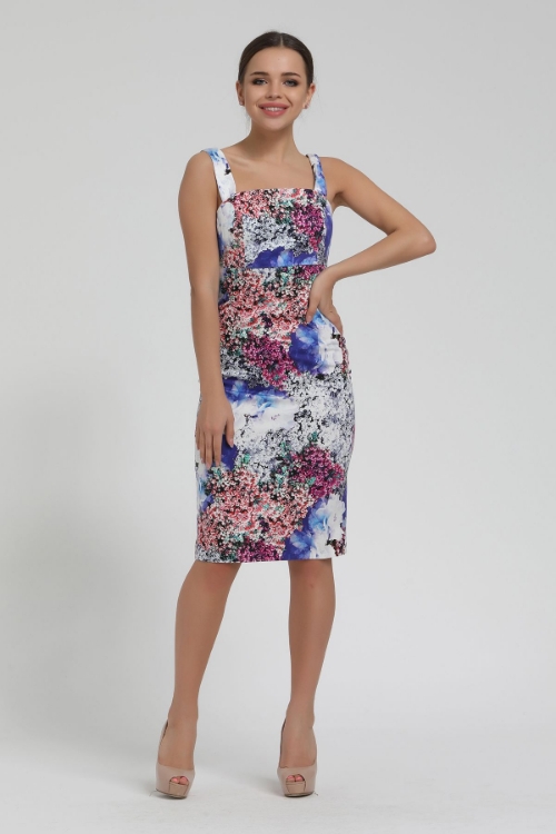 Picture of Woman Melange Colourful flower Patterned Strap Midi Dress