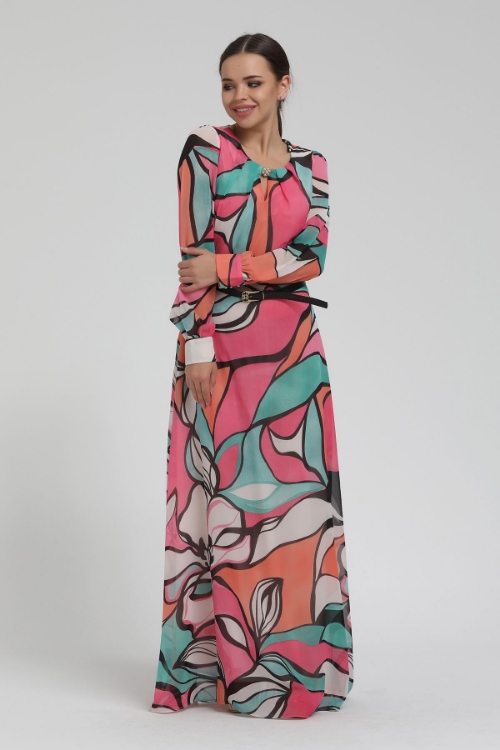 Picture of Woman Melange Colourful flower Patterned Long Maxi Dress