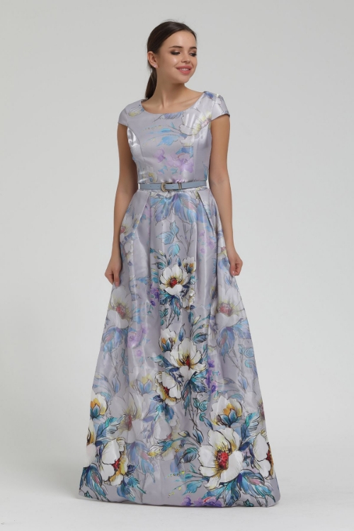 Picture of Woman Grey flower Patterned Long Maxi Dress