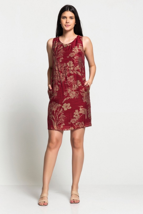 Picture of Woman Bordeux Maroon flower Patterned Summery Dress