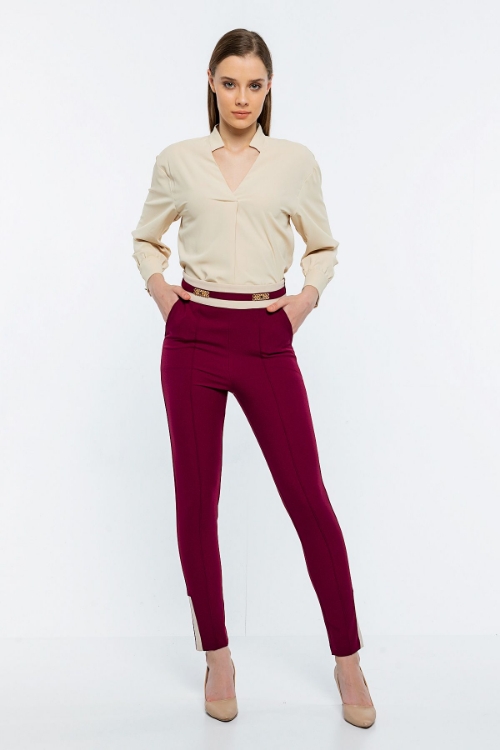 Picture of Woman Dark Fuchsia Skinny Trotter High Waist Two Colour Trousers