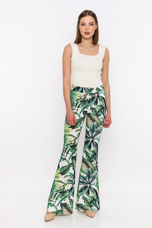 Picture of Woman Green Patterned Flare Trotter Trousers