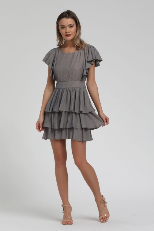 Picture of Woman Grey skirt And handles Ruffle Mini Dress