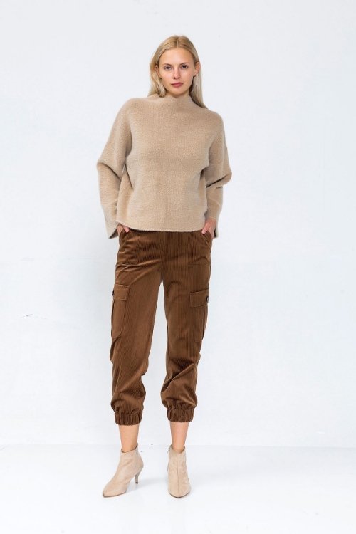 Picture of Woman Brown Velvet Cargo Trousers