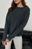 Picture of Woman Anthracite Ribanası Yırtık Detailed Crew Neck Knitwear Pullover