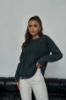 Picture of Woman Anthracite Ribanası Yırtık Detailed Crew Neck Knitwear Pullover