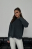 Picture of Woman Anthracite Ribanası Yırtık Detailed Crew Neck Knitwear Pullover