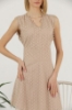 Picture of Woman Beige Brode V Neck Short Sleeve Mini Dress