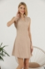 Picture of Woman Beige Brode V Neck Short Sleeve Mini Dress