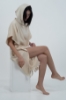 Picture of Woman Beige Hooded Beachwear %100 Cotton Patterned Müslin Panço
