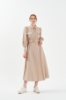 Kadın Bej Keten Kemerli Uzun Gömlek Elbise resmi