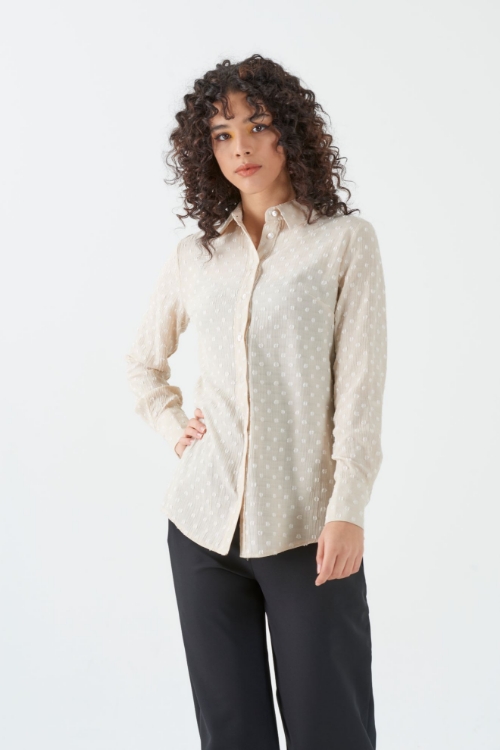 Picture of Woman Beige Long Maxi Sleeve casual Shirt