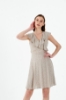Picture of Woman Beige V Neck collar Ruffle Sleevless Viscose Dress