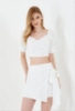 Picture of Woman White V Neck Mini Skirt Crop Blouse Suit