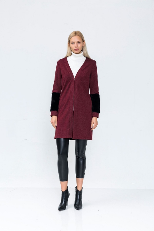 Picture of Woman Bordeux Maroon Sleeve Furry Cardigan