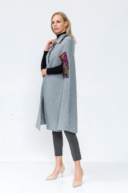 Picture of Woman Grey handles embroidered Design Cardigan