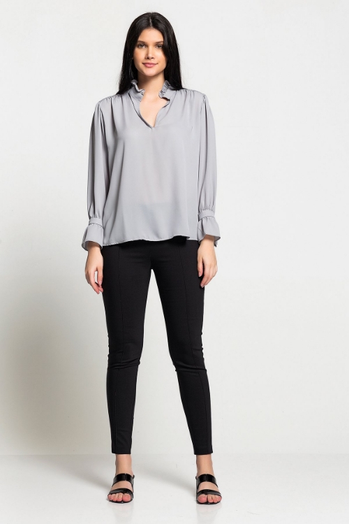 Picture of Woman Grey Long Maxi Sleeve Chiffon Blouse