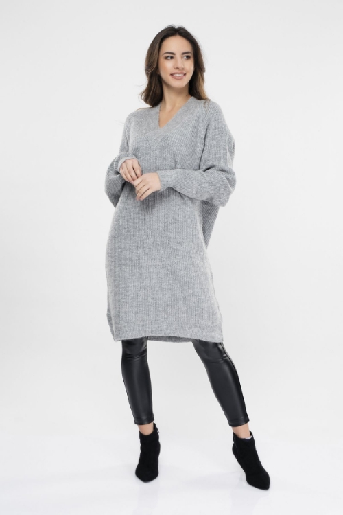 Picture of Woman Grey V Neck Knitwear Pullover