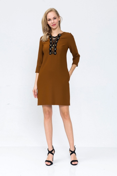 Picture of Woman Brown Bird eye Detailed Daily Dress