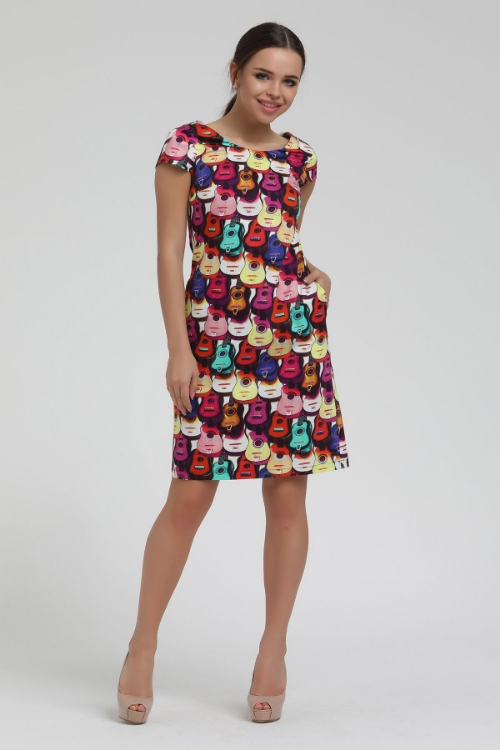 Picture of Woman Melange Colourful Guitar Patterned Short Dress