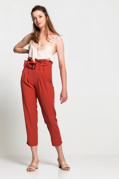Picture of Woman Terra Cotta Tile High Waist Belted Trousers