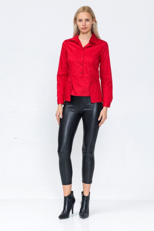 Picture of Woman Red Buttoned Blouse