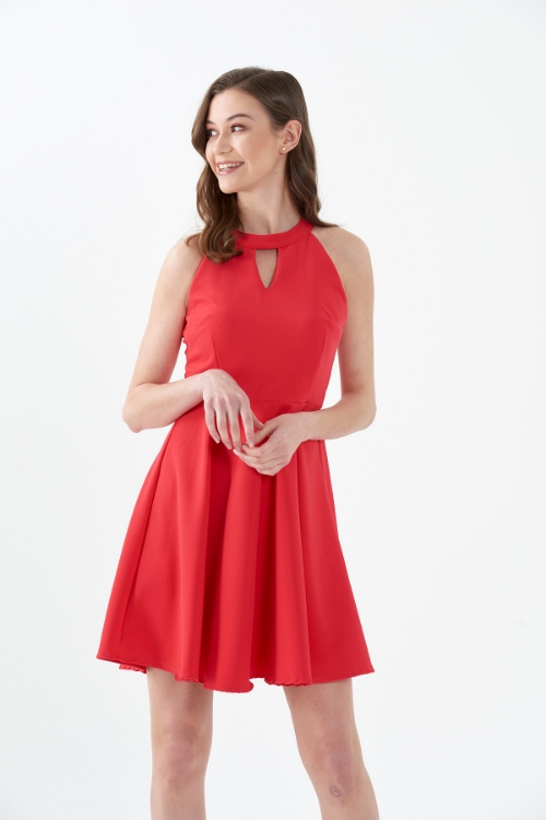 Picture of Woman Red Halter Neck Loose Mini Dress
