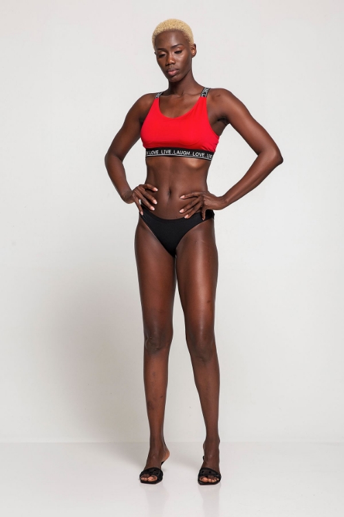 Kadın Kırmızı Yazılı Lastikli Fitness Sporcu Büstiyer resmi