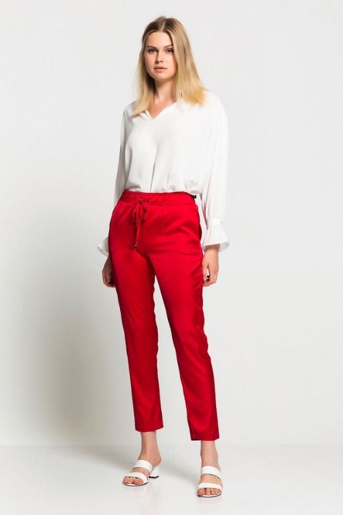 Kadın Kırmızı Yüksek Bel Lastikli Pantolon resmi