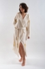 Kadın Krem Kapüşonlu Beachwear %100 Pamuklu Çam Desen Kimono resmi