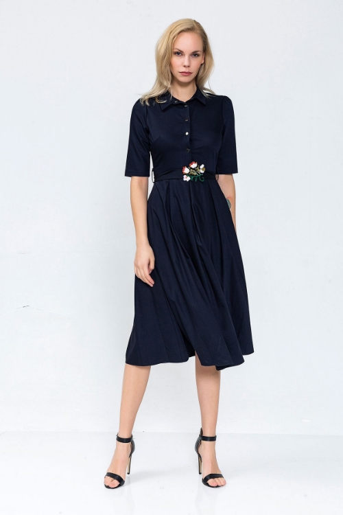 Picture of Woman Navy Navy Blue Waist Belted Accessory Dress