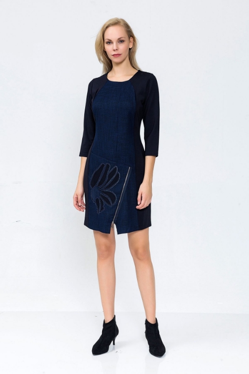 Picture of Woman Navy Navy Blue three quarter Trojan Sleeve Daily Dress