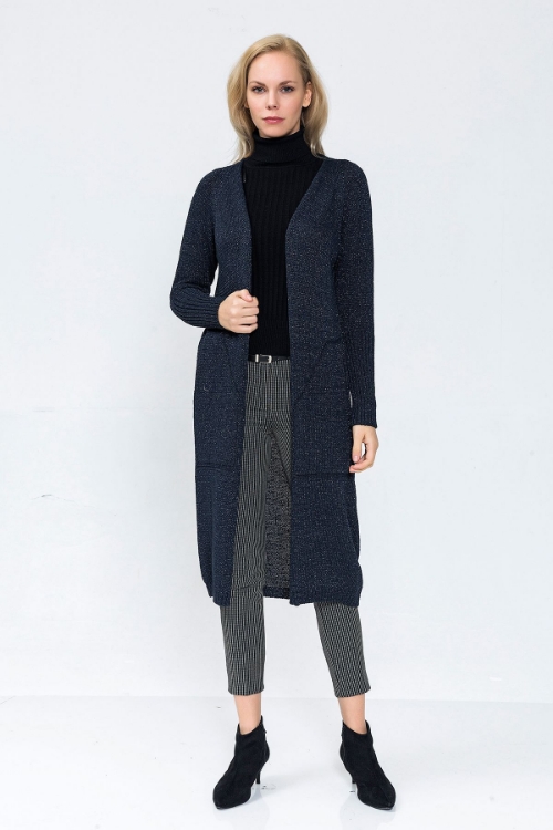 Picture of Woman Navy Navy Blue Long Maxi Cardigan