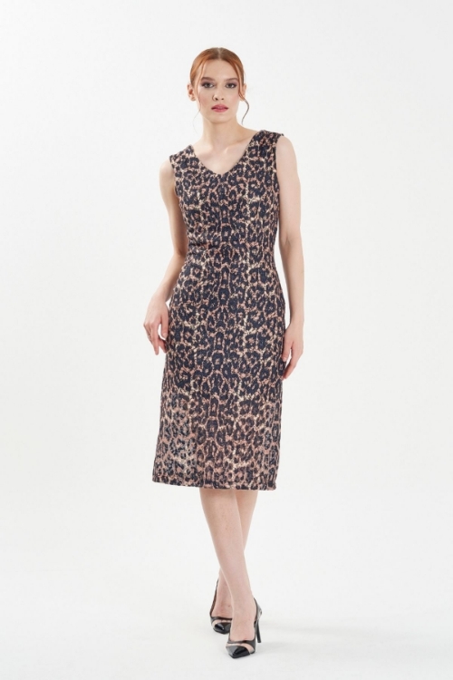 Picture of Woman Leopard V Neck Skinny Cut Work Dress