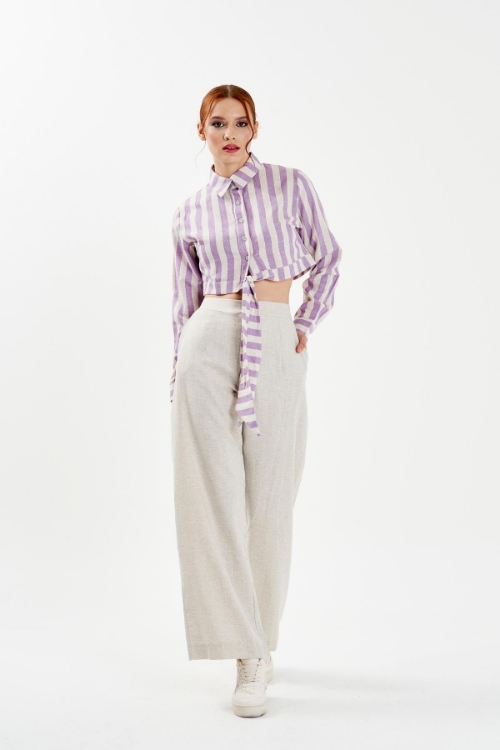 Kadın Lila Crop Gömlek Pantolon Takım resmi