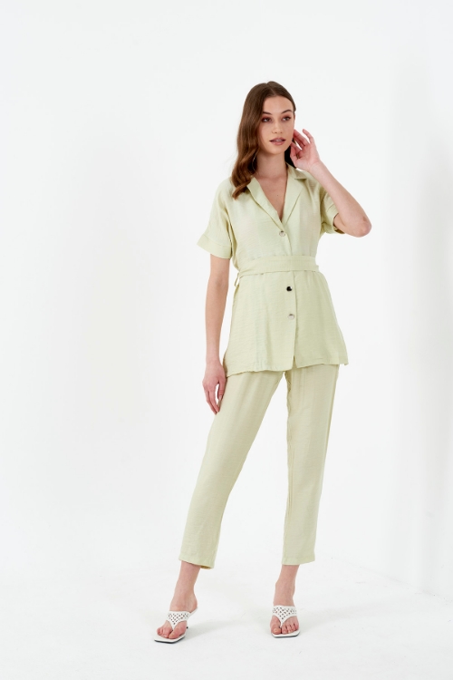 Picture of Woman Mint V Neck Blouse Trousers Aerobin Suit
