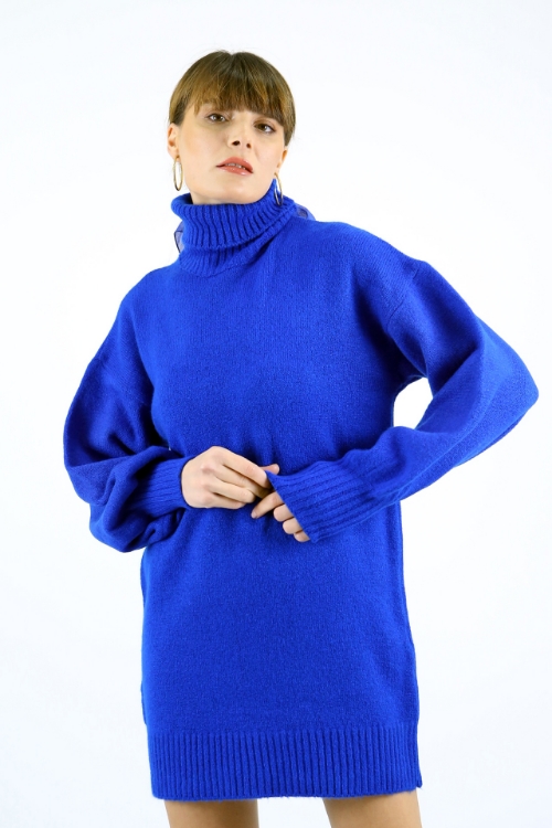 Picture of Woman Sax turtleneck Neck Balon Sleeve Pullover Dress