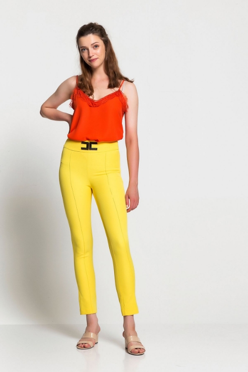Kadın Sarı Yüksek Bel Dar Paça Pantolon resmi