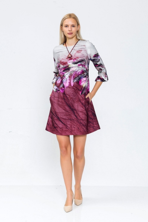 Picture of Woman Dark Fuchsia Digital Printed A Form Daily Dress