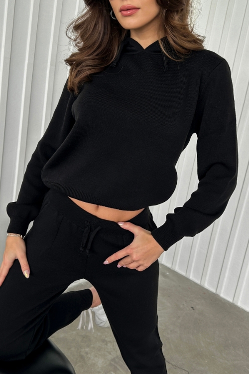 Picture of Woman Black Hooded basic Sport Sport wear Trousers Pullover Knitwear Suit