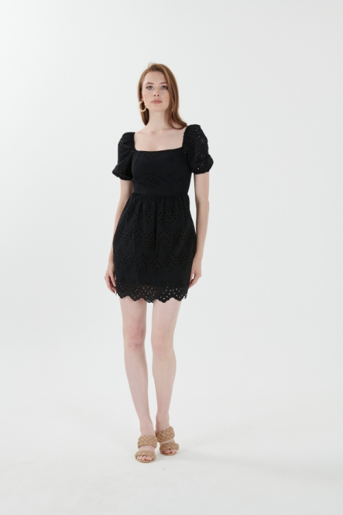 Picture of Woman Black Square Neck Mini Dress