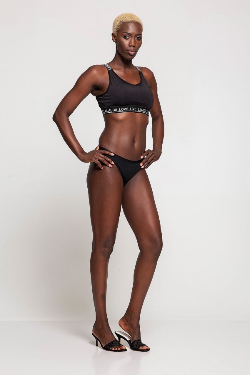 Kadın Siyah Yazılı Lastikli Fitness Sporcu Büstiyer resmi
