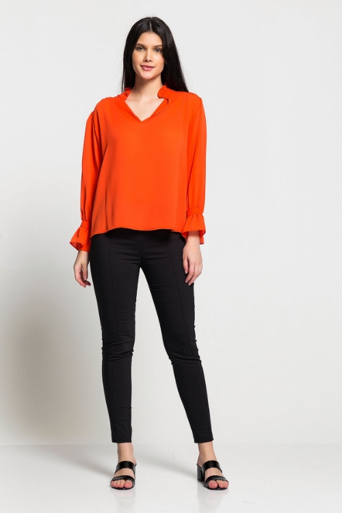 Picture of Woman Orange Long Maxi Sleeve Chiffon Blouse