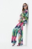 Picture of Woman Green Loose Cut Patterned Viscose Trousers