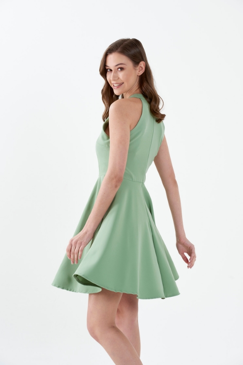 Kadın Yeşil Halter Yaka Salaş Mini Elbise resmi
