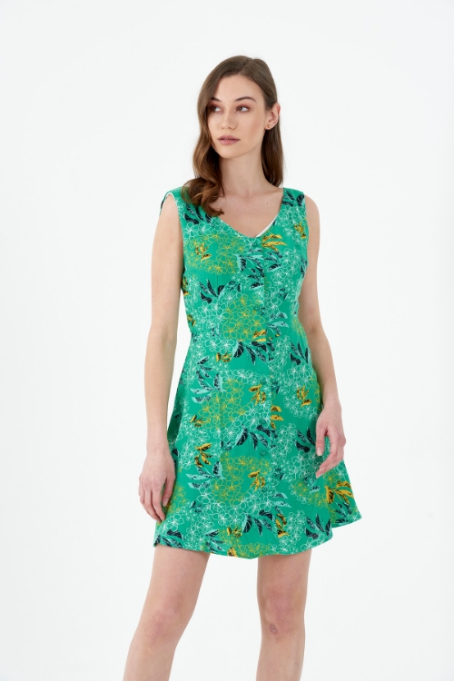 Picture of Woman Green front Buttoned Mini Viscose Dress