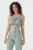 Picture of Woman Green SDR338 Plaid Crop Blouse Trousers Suit